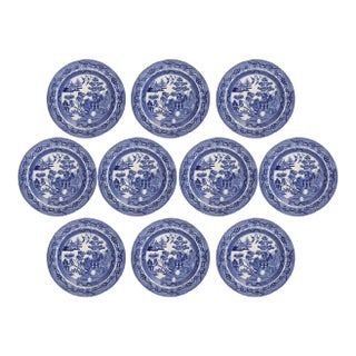 19th Century English Willow Plates, Set of 10 For Sale