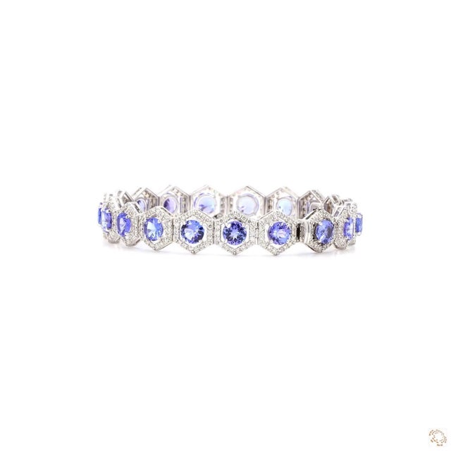 2.51 Carat Round Brilliant Cut Diamond Tanzanite Gold Bracelet For Sale - Image 4 of 9