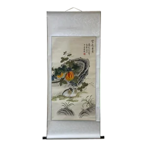 Chinese Color Ink Water Birds Fruits Scroll Painting Wall Art