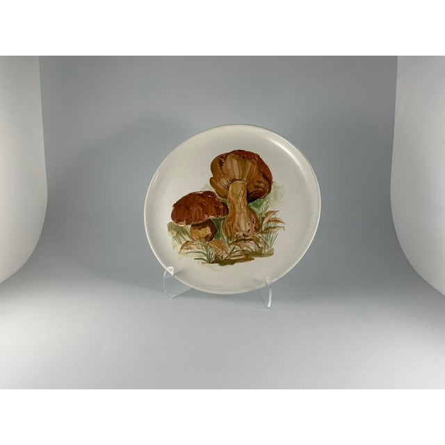 Vintage Hand-Painted Mushroom Plate Set of 9 Italian Ceramic Art, 1970, Set of 9 For Sale - Image 3 of 18