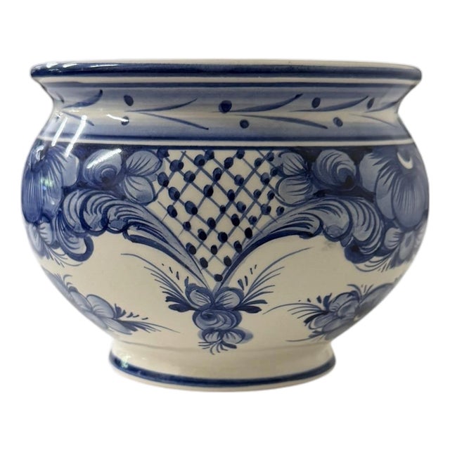 Vintage 1980s Blue and White Cachepot, Portugal For Sale