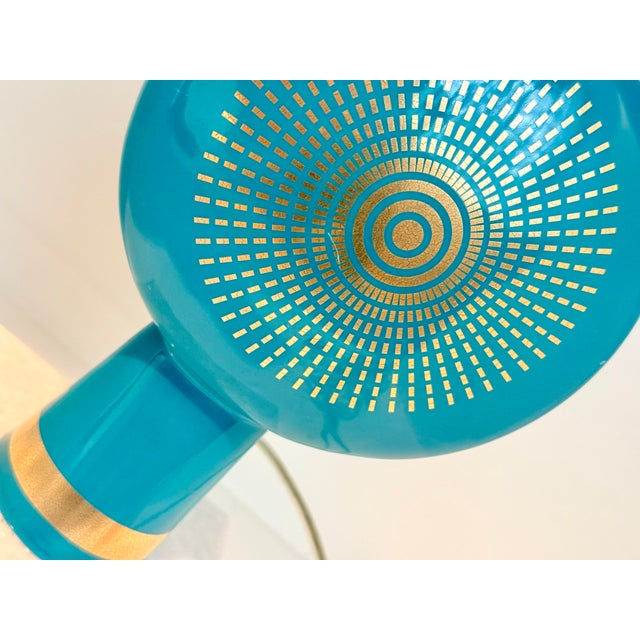 Contemporary Vintage Rare Retired Jonathan Adler Santorini Electra Aqua With Gold Sunburst Table Lamp, From His Mediterranean-Inspired Collection For Sale - Image 3 of 12