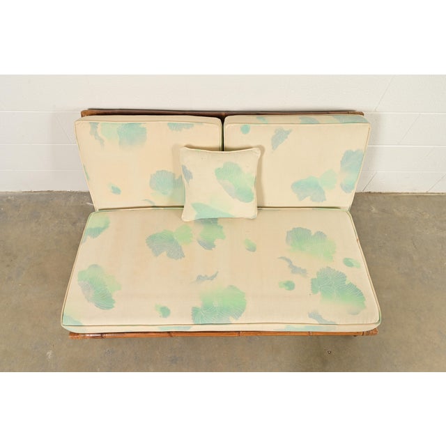 1950s John Wisner for Ficks Reed Mid-Century Hollywood Regency Bamboo Rattan Loveseat, 1950s For Sale - Image 5 of 13