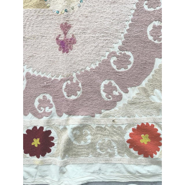 Mid-Century Modern Tribal Tashkent Suzani Embroidery Wall Decor 4' X 4'4'' For Sale - Image 3 of 8