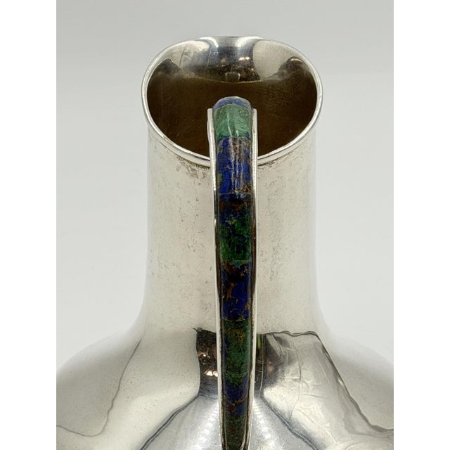 Vintage Los Castillo Taxco Silver Plate, Malachite & Lapis Lazuli Water Pitcher For Sale - Image 16 of 18