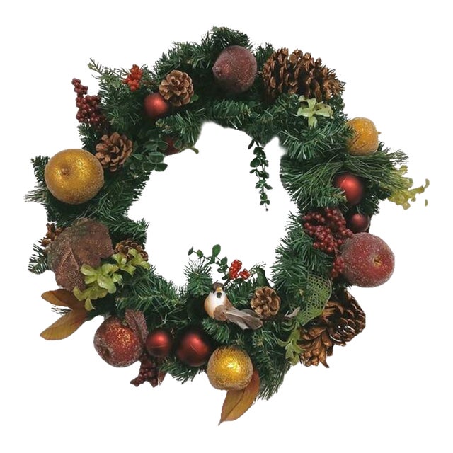 Partridge in Pear Tree Winter Door Wreath Realistic Holiday Crystal Fruit Apple For Sale