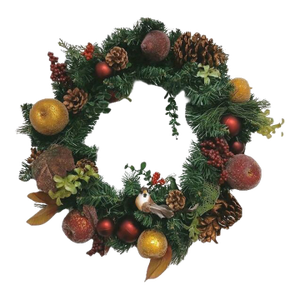 Partridge in Pear Tree Winter Door Wreath Realistic Holiday Crystal Fruit Apple