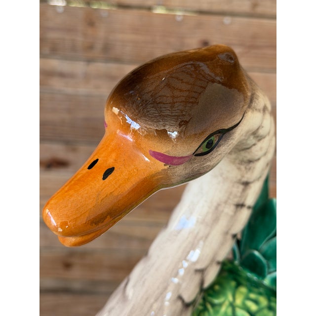 Hollywood Regency Vintage Monumental Sculptural Regency Italian Style Glazed Ceramic Swan Centerpiece For Sale - Image 3 of 12