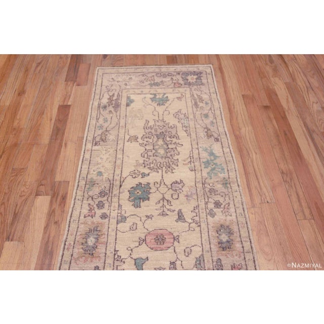 Turkish Decorative Soft Color Modern Tribal Turkish Oushak Design Hallway Runner Rug For Sale - Image 3 of 5