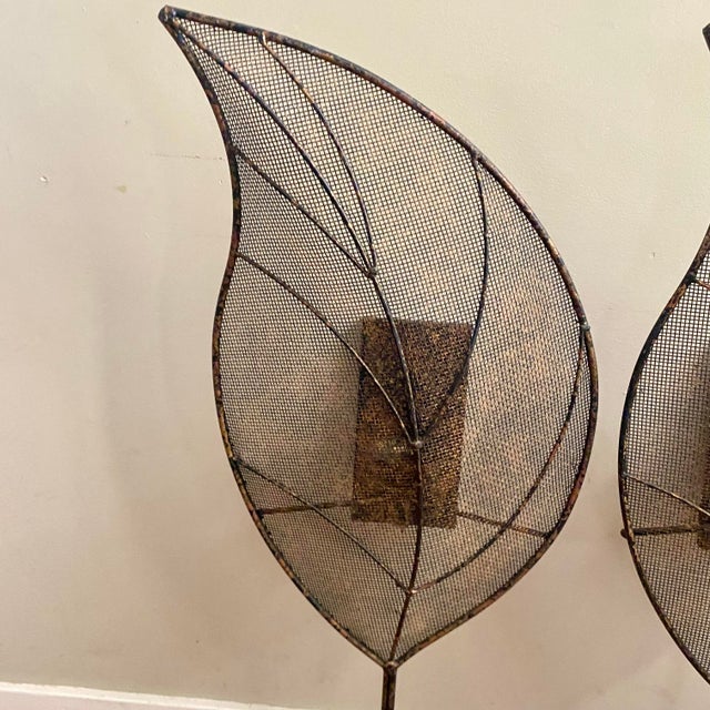Mid-Century Modern Curtis Jere Mid-Century Modern Pair of Wire Mesh Leaf Candle Wall Sconces For Sale - Image 3 of 12