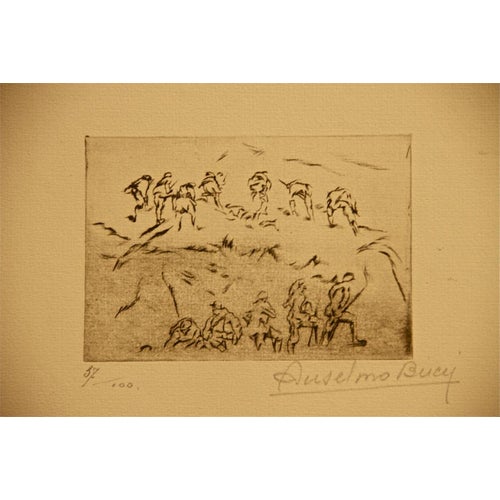 Anselmo Bucci, En Avance sans le Feu, Etching, 1917 For Sale