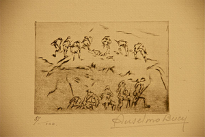Anselmo Bucci, En Avance sans le Feu, Etching, 1917