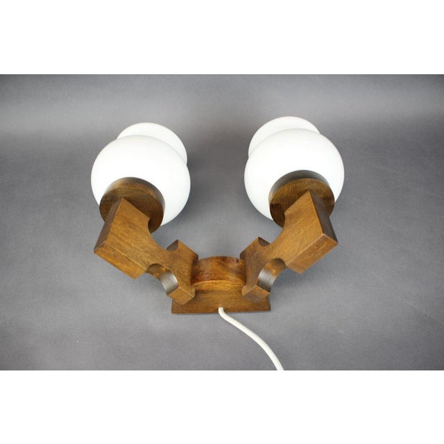 White Czechoslovak Wooden Wall Lamp with Glass Shades from Valasske Mezirici, 1960s For Sale - Image 8 of 14