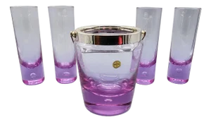 Vintage Crystal Set with Ice Bucket and 4 Glasses from VB Kristall, 1970s, Set of 5