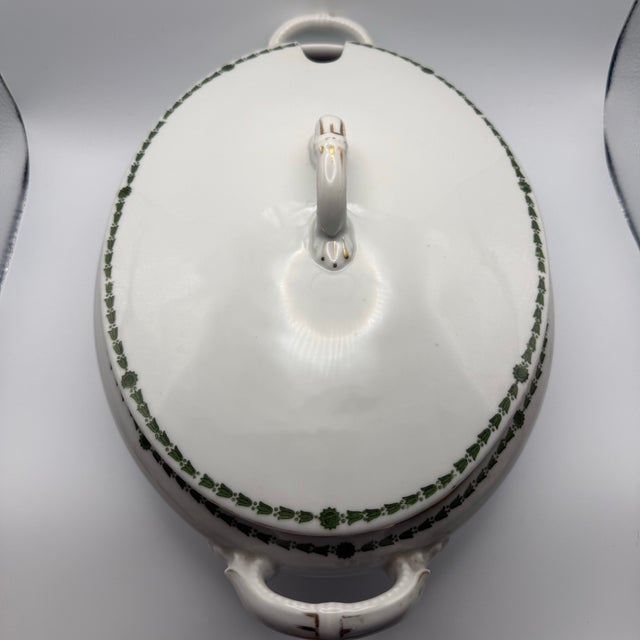 Antique Oval Tureen and Lid Pottery White With Green Floral L Straus & Sons Marked 1844 For Sale - Image 12 of 12
