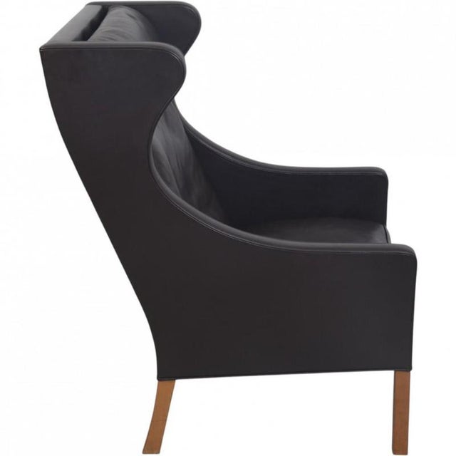 Animal Skin Set of Wing Chair with Ottoman in Black Leather by Børge Mogensen, 1990s For Sale - Image 7 of 18