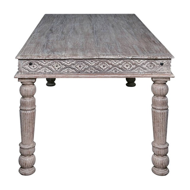 Far Pavilions 1980s Shabby Chic Distressed White Wood Dining Table For Sale - Image 4 of 4