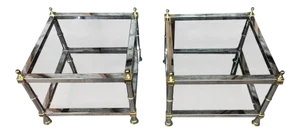 Maison Jansen Style Chrome & Brass Double Tier Side Tables - a Pair