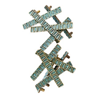 Set of 12 Vintage Brass and Enamel Cabinet Hardware, Circa 1965 For Sale