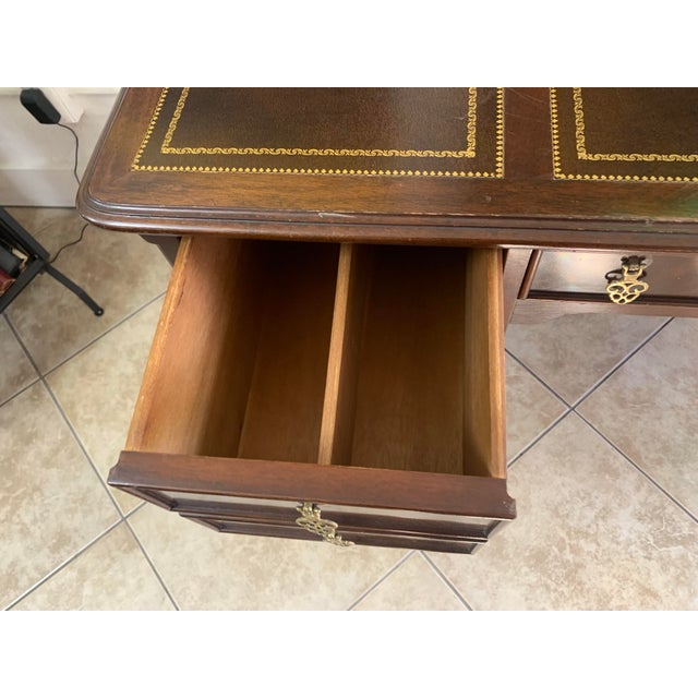 Vintage Georgian Style Mahogany Leather Top Writing Desk For Sale - Image 11 of 11