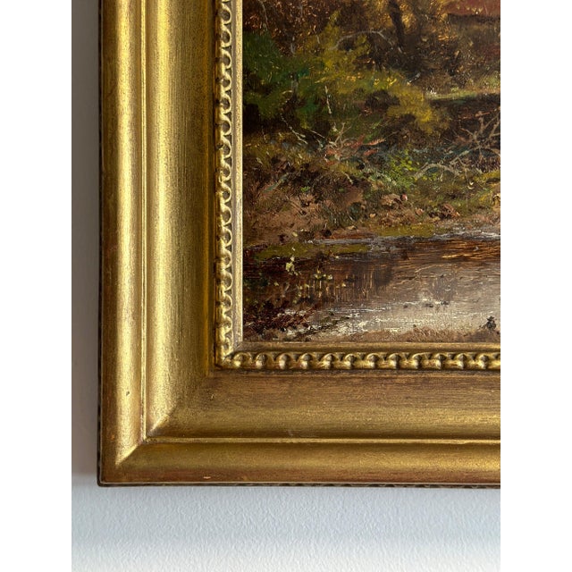 19th Century Original British Oil Painting, Geese/Ducks by a Cottage Pond, Joseph Thors For Sale - Image 12 of 12