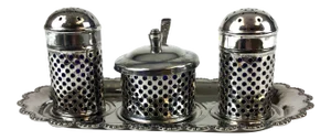 Vintage Formal Silver Plate Salt & Pepper Set, England - 5 Pieces