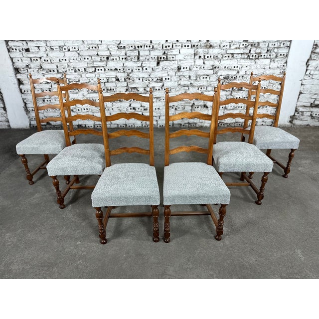 Dimensions: H 41,7" / W 18,5" / D 20,8" Height from floor to seat: 18,9" Set of 6 French Country Style oak dining chairs...