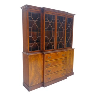 Beacon Hill Individual Panes Bubble Glass Doors Mahogany Butler Desk Breakfront For Sale