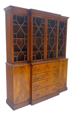 Beacon Hill Individual Panes Bubble Glass Doors Mahogany Butler Desk Breakfront