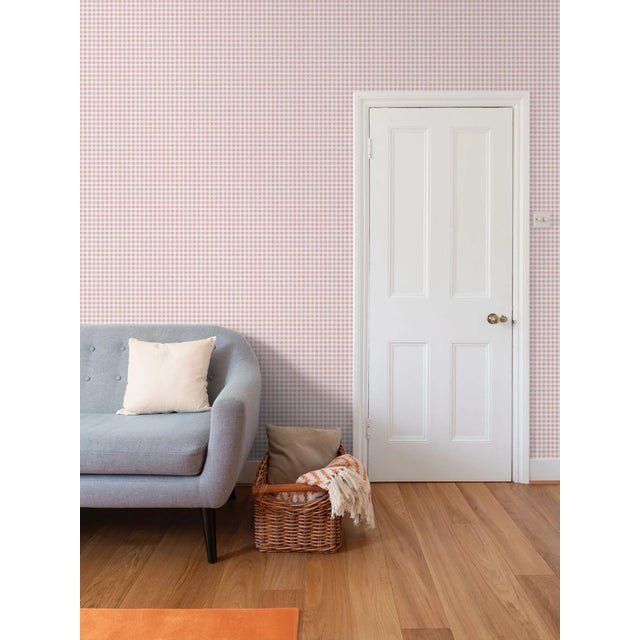2020s Austen Gingham Small Check Traditional Wallpaper – Powder Pink Sample For Sale - Image 5 of 7