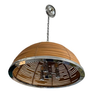 Corbett Dome Rattan & Chrome Chandelier For Sale
