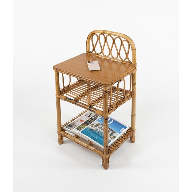 Wood Mid-Century Bedside Tables in Bamboo and Rattan, Italy, 1960s, Set of 2 For Sale - Image 7 of 18