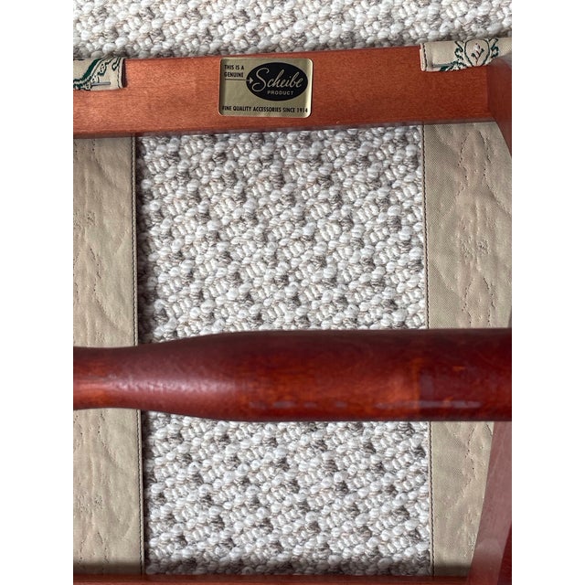 Wood Vintage Mid-Century Scheibe Boston Folding Luggage Racks With Floral Tapestry – Pair For Sale - Image 7 of 12