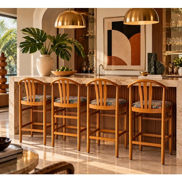 Beautiful set of four vintage 1970s Swedish Mid-Century Modern bar stools attributed to Carl-Ewert Ekström. Crafted from...