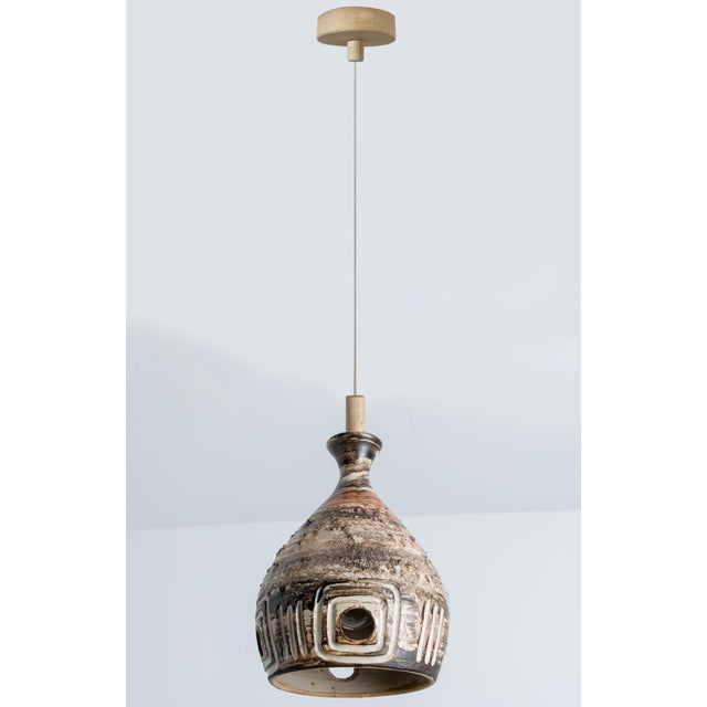 Brown Beige Ceramic Pendant Light, Denmark, 1970s For Sale - Image 12 of 14