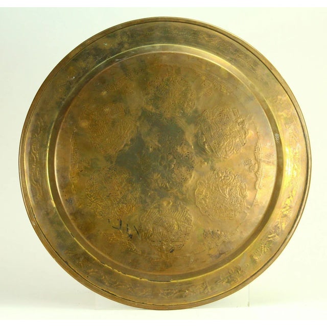 Antique Cairo Ware Copper & Silver Inlay Brass Tray For Sale - Image 10 of 12