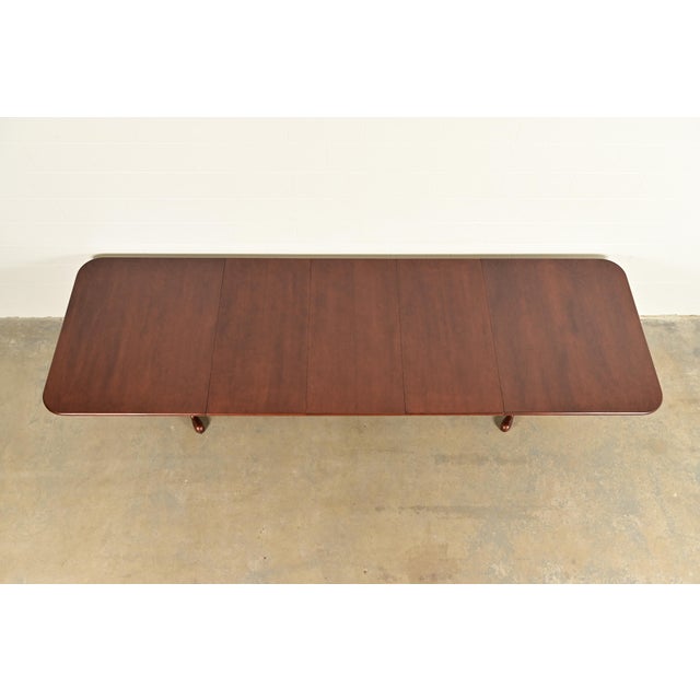 1980s Henredon Georgian Carved Solid Cherry Wood Double Pedestal Extension Dining Table, Newly Refinished For Sale - Image 5 of 15