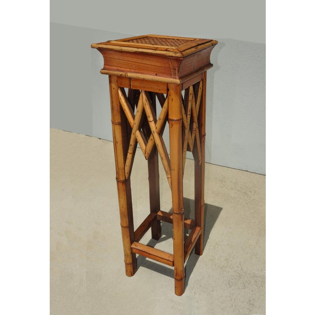 Vintage French Counry Bamboo Rattan Plant Stand ~ Side Table For Sale In Los Angeles - Image 6 of 14