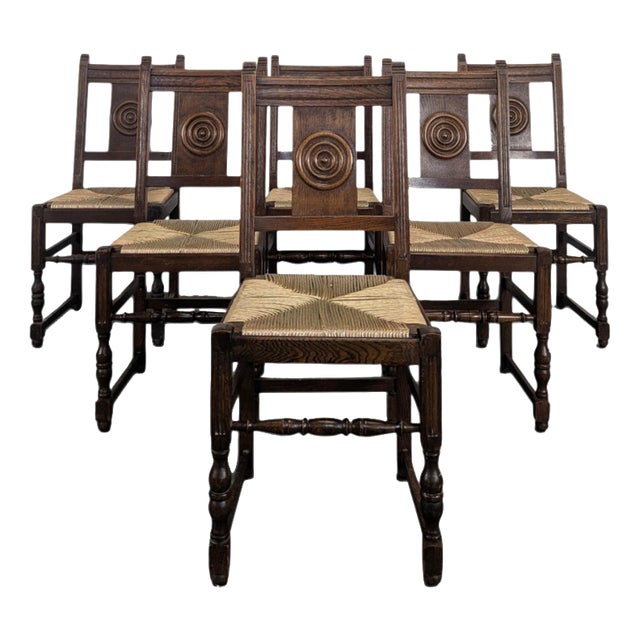Oak Chairs in the style of Dudouyt, Set of 6 For Sale