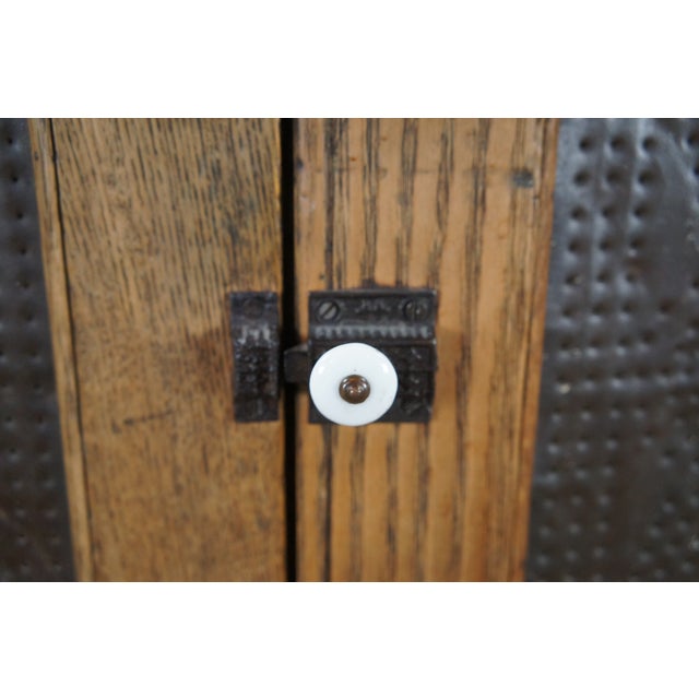 Antique Farmhouse Oak Pierced Tin Star Pie Safe Kitchen Cupboard Cabinet 51" For Sale - Image 6 of 12