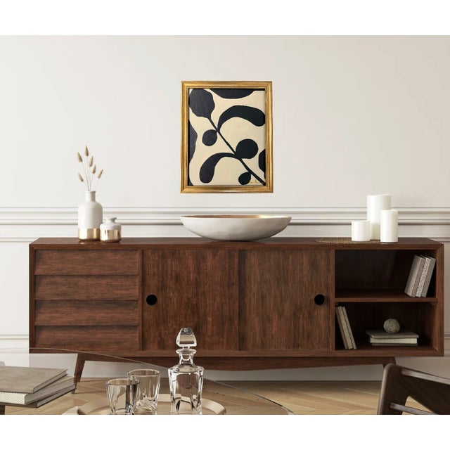 Bryan Boomershine,, A bold, modern botanical-style painting featuring abstract black leaf and branch forms set against a...