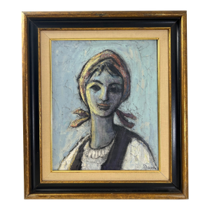 1965 Portrait of a Girl – by Strahimir Hrkalović Mid-Century Oil Painting