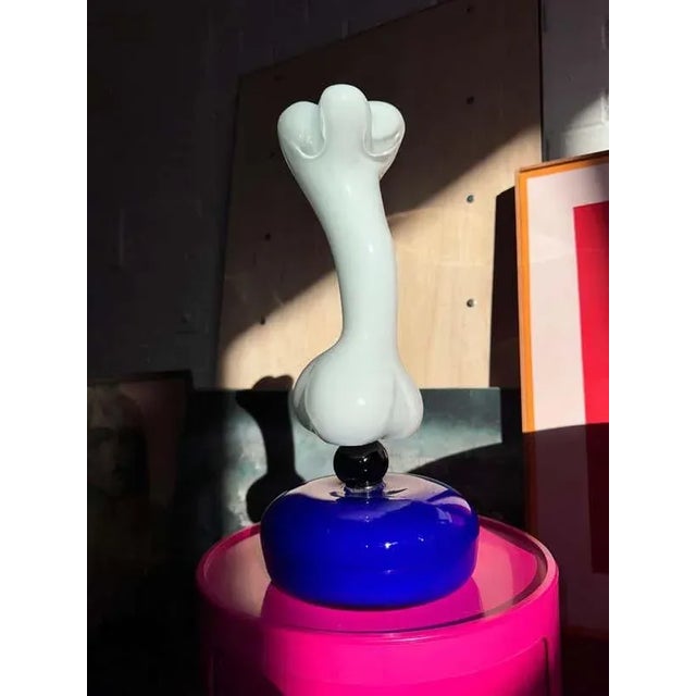 Late 20th Century Peter Shire X Vistosi Murano Postmodern Bone Sculpture With Cobalt Blue Base For Sale In New York - Image 6 of 11