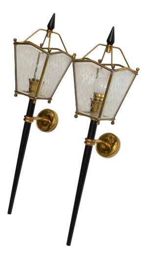 Jacques Adnet Style Sconces Lantern Wall Lamps French Mid-Century Modern - Pair