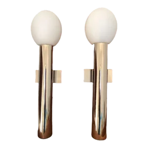 Gaetano Sciolari, Pair of Chrome & Opaline Wall Lamp, 1970's Italy