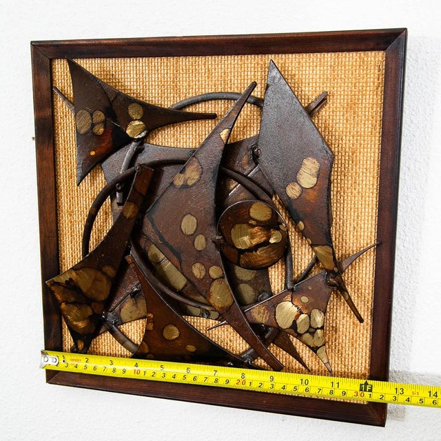 Brown Mid Century Modern Wall Art Metal Works Abstract Square Shapes Framed MCM For Sale - Image 8 of 10