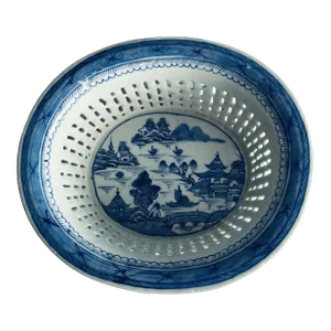 19th Century Chinese Canton Blue & White Reticulated Fruit Basket