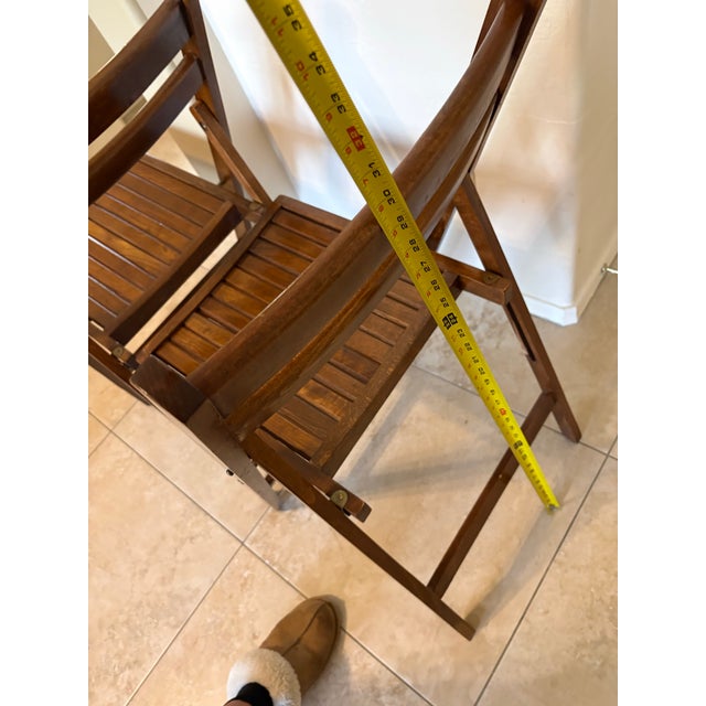 Wood A Pair of Vintage Mid-Century Wooden Slatted Folding Chairs For Sale - Image 7 of 12