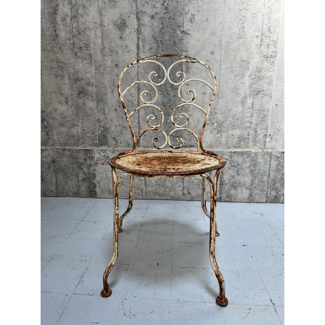 Antique Chippy Paint and Rusty Metal Garden Chairs, 1920s, Set of 4 For Sale - Image 3 of 8