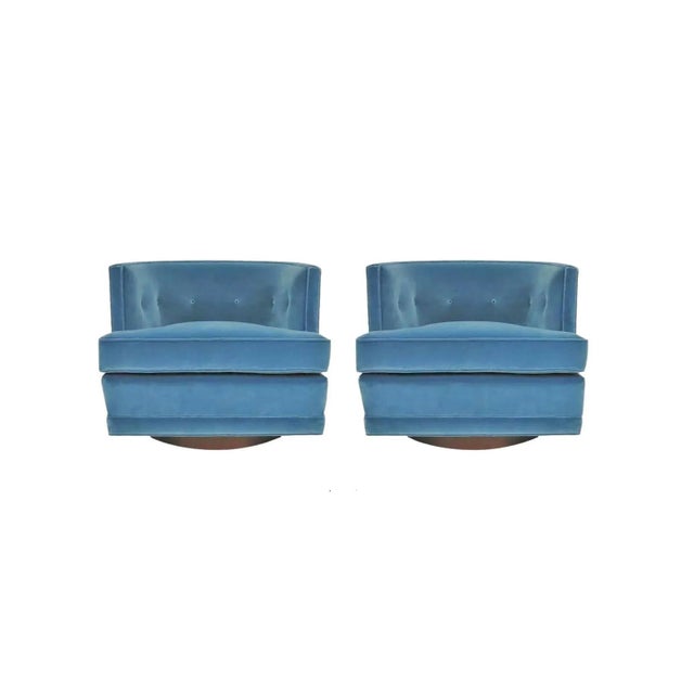 1950s Mid-Century Modern Swivel Chairs in Soft Blue Velvet - A Pair For Sale - Image 5 of 11